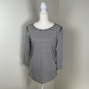 Michael Kors Womens Multi Striped Ruched Knit Zipped Shoulder 3/4 Sleeve Top LRG